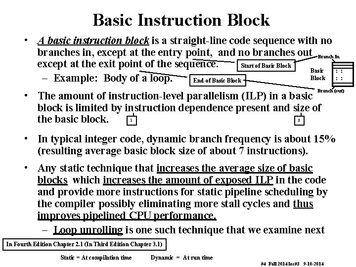 Basic Instruction Block • A basic instruction block is a straight-line code sequence with