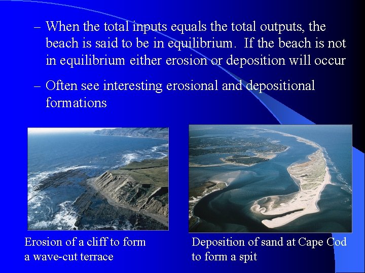 – When the total inputs equals the total outputs, the beach is said to