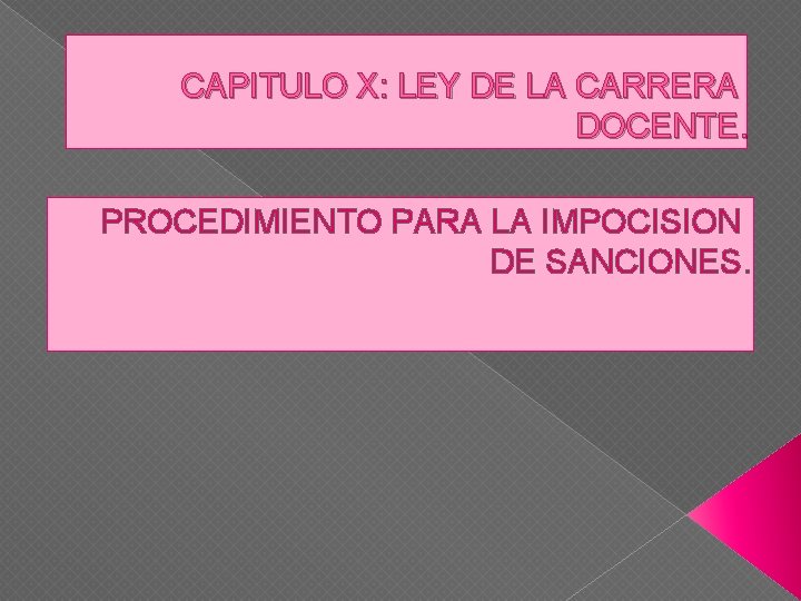 CAPITULO X: LEY DE LA CARRERA DOCENTE. PROCEDIMIENTO PARA LA IMPOCISION DE SANCIONES. 