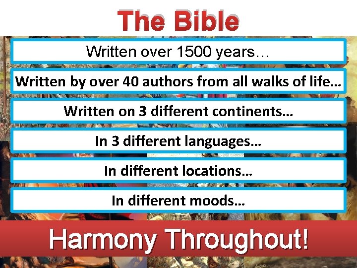 The Bible Written over 1500 years… Written by over 40 authors from all walks