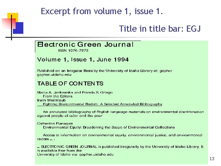Excerpt from volume 1, issue 1. Title in title bar: EGJ 13 