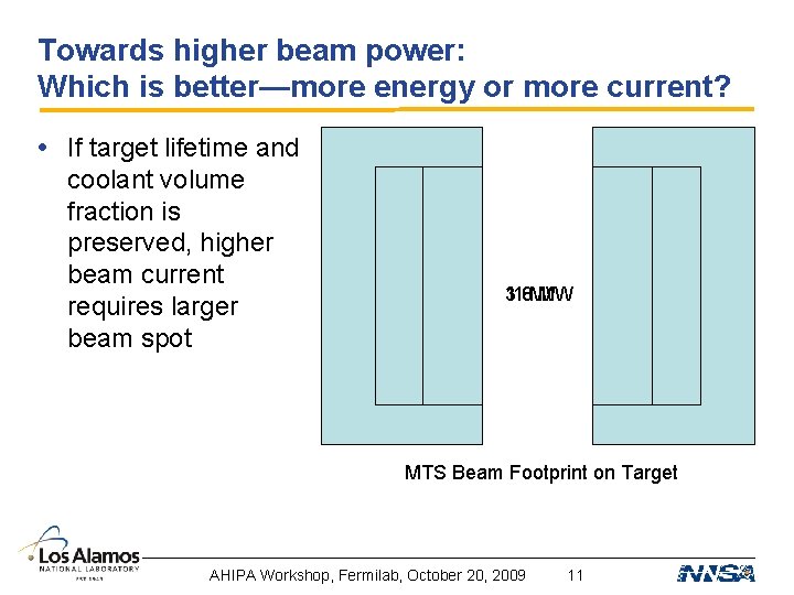 Towards higher beam power: Which is better—more energy or more current? • If target