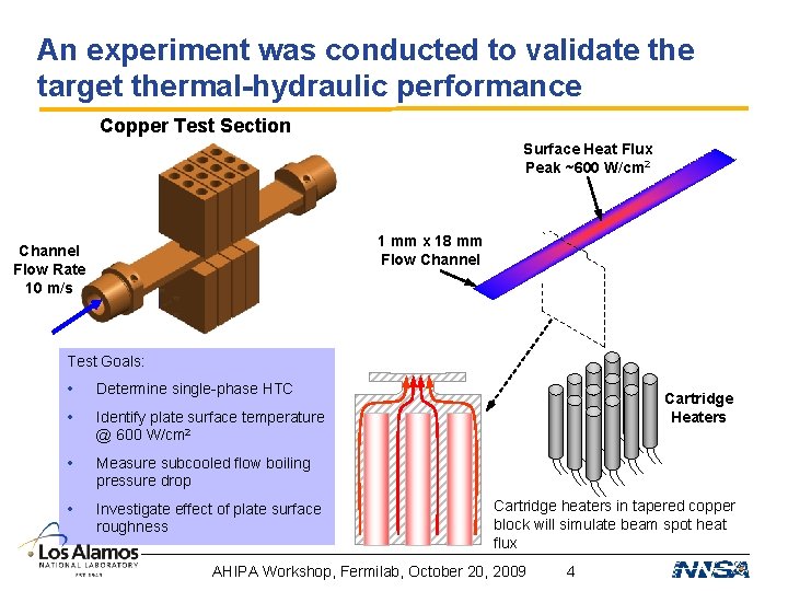 An experiment was conducted to validate the target thermal-hydraulic performance Copper Test Section Surface