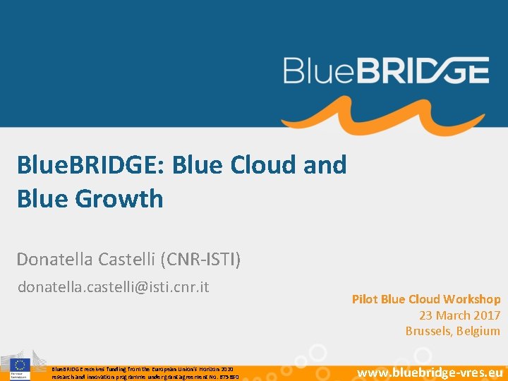 Blue. BRIDGE: Blue Cloud and Blue Growth Donatella Castelli (CNR-ISTI) donatella. castelli@isti. cnr. it