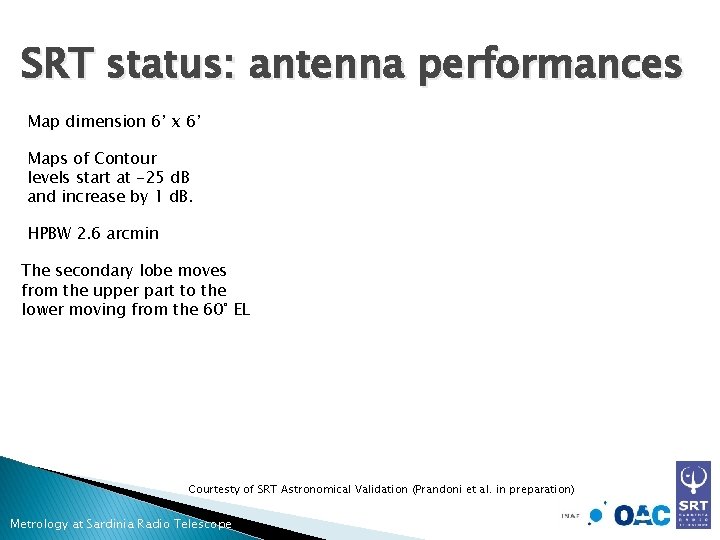 SRT status: antenna performances Map dimension 6’ x 6’ Maps of Contour levels start