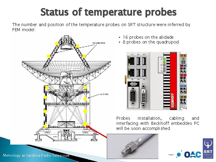 Status of temperature probes The number and position of the temperature probes on SRT
