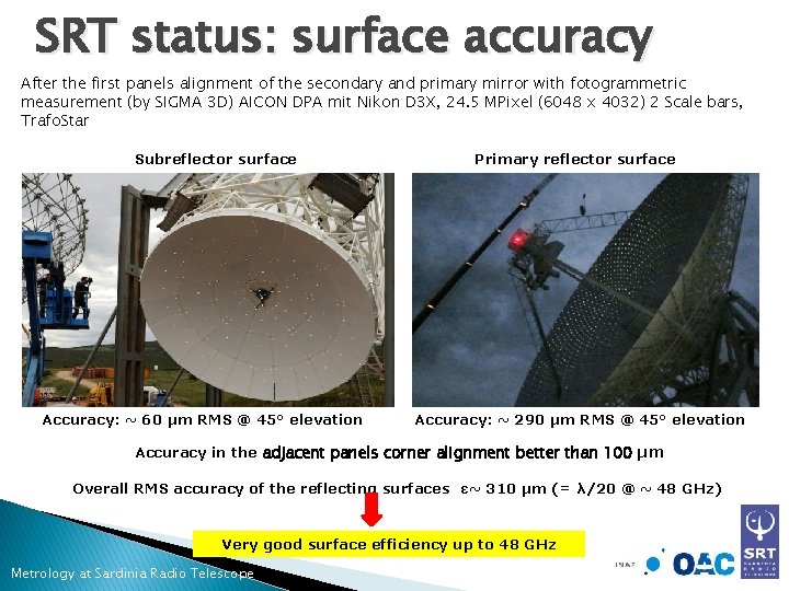 SRT status: surface accuracy After the first panels alignment of the secondary and primary