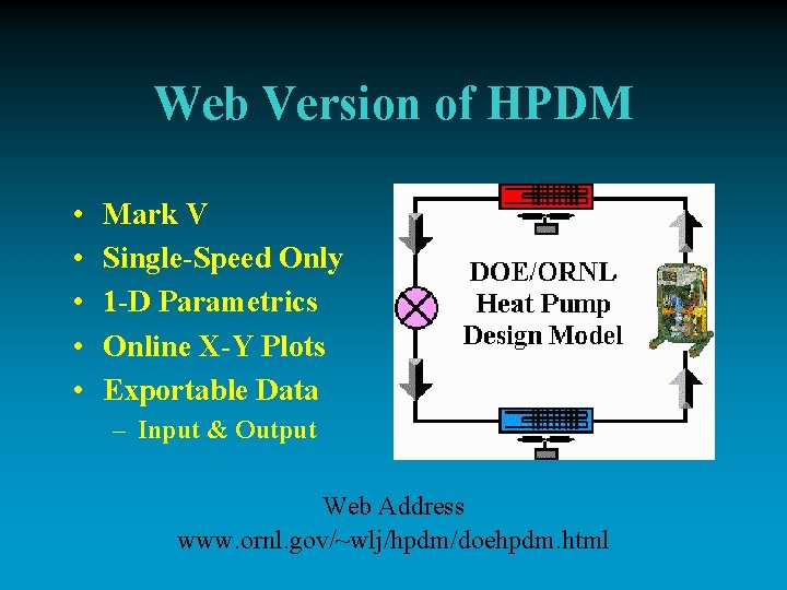 Web Version of HPDM • • • Mark V Single-Speed Only 1 -D Parametrics