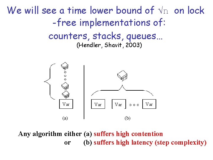 We will see a time lower bound of √n on lock -free implementations of: