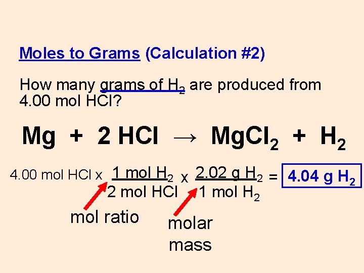 Moles to Grams (Calculation #2) How many grams of H 2 are produced from