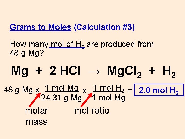 Grams to Moles (Calculation #3) How many mol of H 2 are produced from