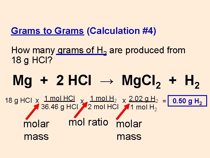 Grams to Grams (Calculation #4) How many grams of H 2 are produced from