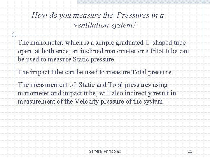 How do you measure the Pressures in a ventilation system? The manometer, which is