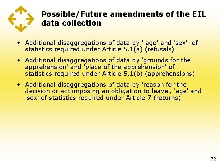 Possible/Future amendments of the EIL data collection w Additional disaggregations of data by '