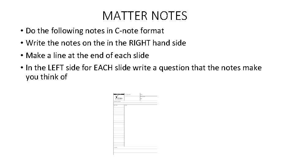 MATTER NOTES Do the following notes in Cnote