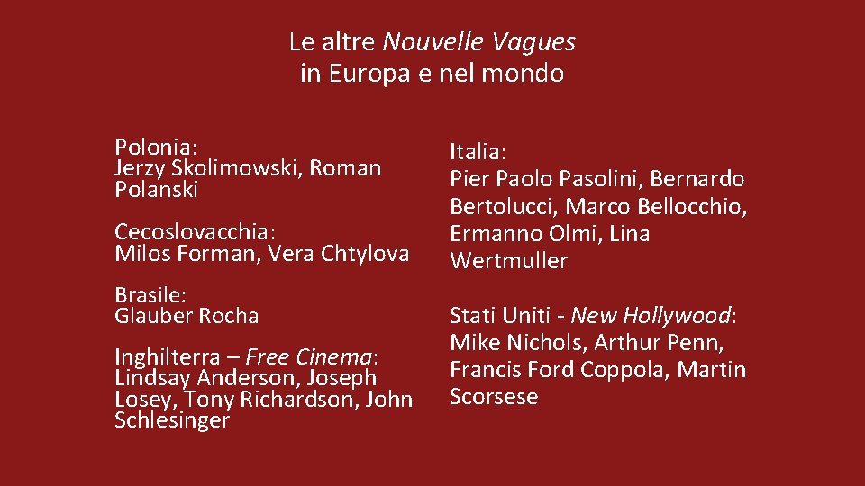 Le altre Nouvelle Vagues in Europa e nel mondo Polonia: Jerzy Skolimowski, Roman Polanski