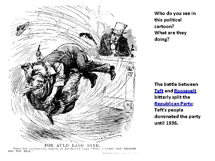 Who do you see in this political cartoon? What are they doing? The battle