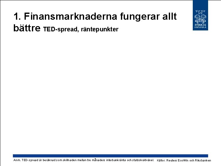 1. Finansmarknaderna fungerar allt bättre TED-spread, räntepunkter Anm. TED-spread är beräknad som skillnaden mellan