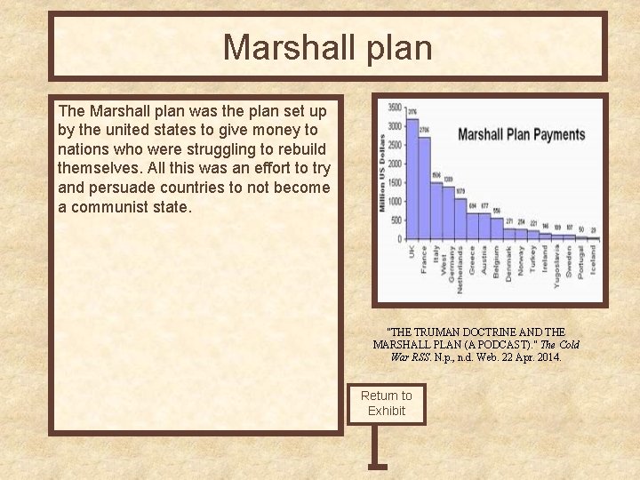 Marshall plan The Marshall plan was the plan set up by the united states