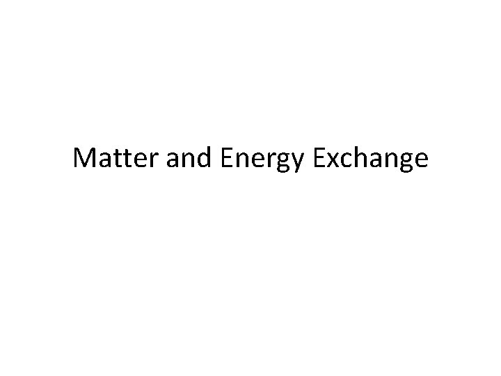 Matter and Energy Exchange 