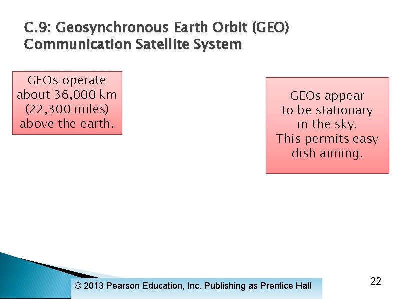 C. 9: Geosynchronous Earth Orbit (GEO) Communication Satellite System GEOs operate about 36, 000