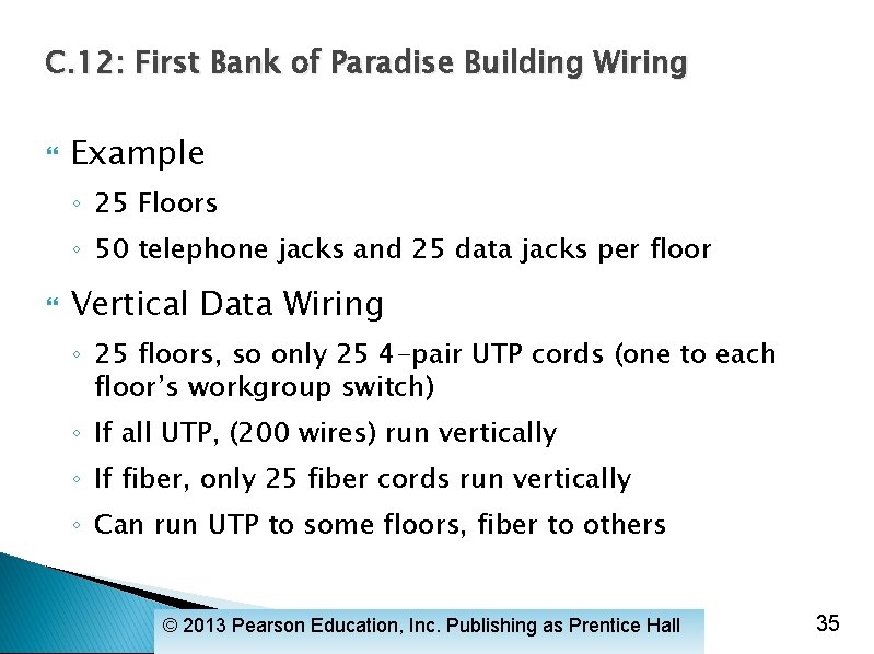 C. 12: First Bank of Paradise Building Wiring Example ◦ 25 Floors ◦ 50