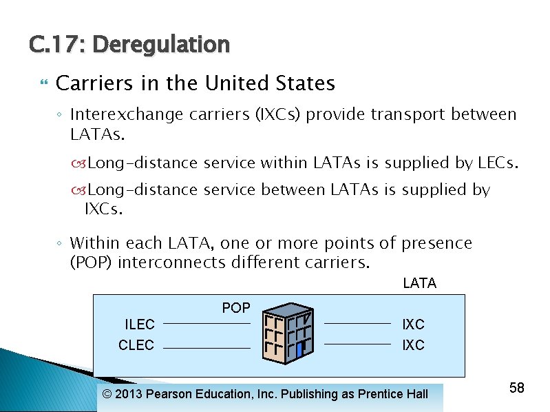 C. 17: Deregulation Carriers in the United States ◦ Interexchange carriers (IXCs) provide transport