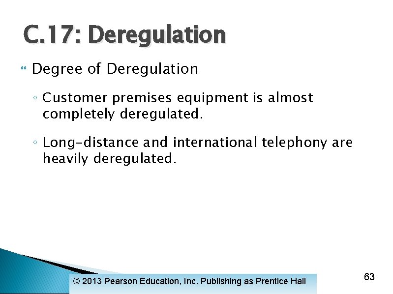 C. 17: Deregulation Degree of Deregulation ◦ Customer premises equipment is almost completely deregulated.