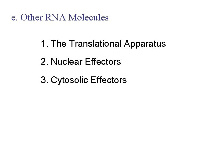 e. Other RNA Molecules 1. The Translational Apparatus 2. Nuclear Effectors 3. Cytosolic Effectors