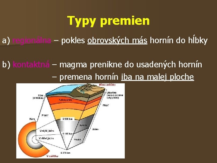 Typy premien a) regionálna – pokles obrovských más hornín do hĺbky b) kontaktná –