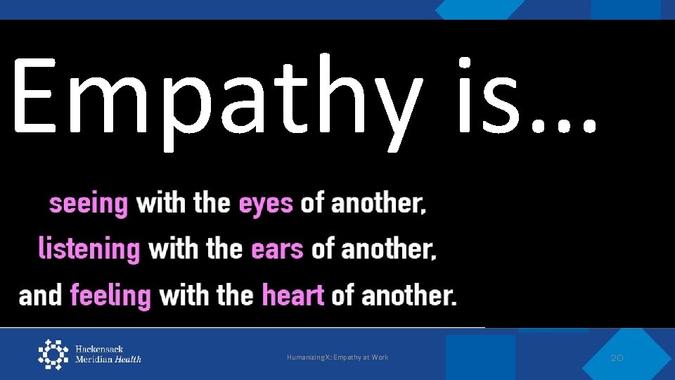 Empathy is… Humanizing X: Empathy at Work 20 