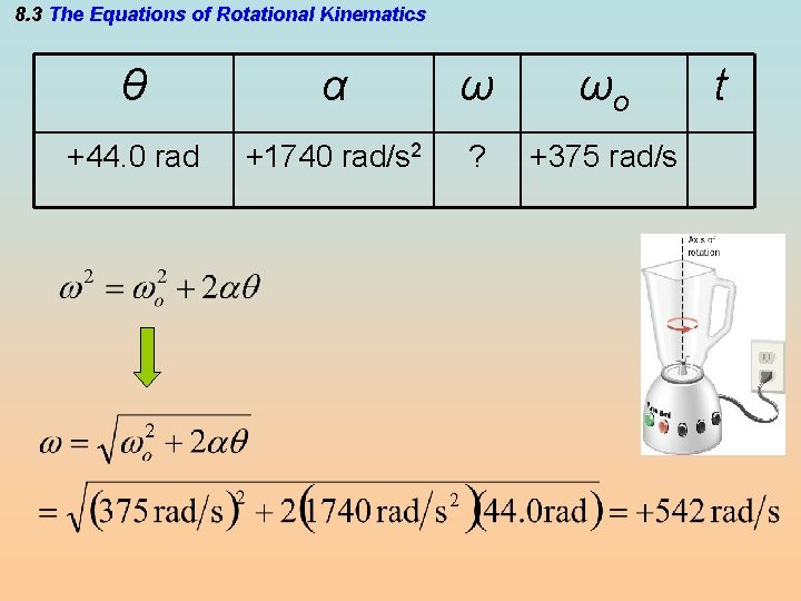 8. 3 The Equations of Rotational Kinematics θ α ω ωo +44. 0 rad