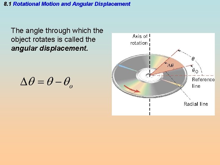 8. 1 Rotational Motion and Angular Displacement The angle through which the object rotates