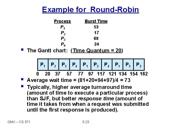 Example for Round-Robin § Process P 1 P 2 P 3 P 4 The