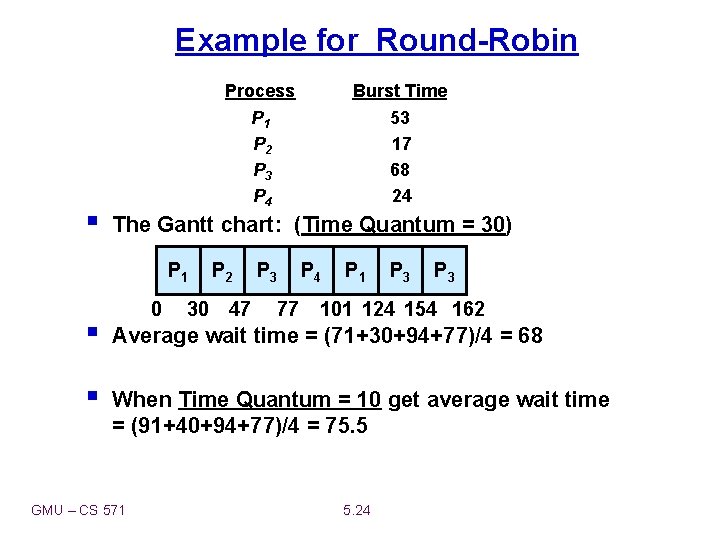 Example for Round-Robin § Process P 1 P 2 P 3 P 4 Burst