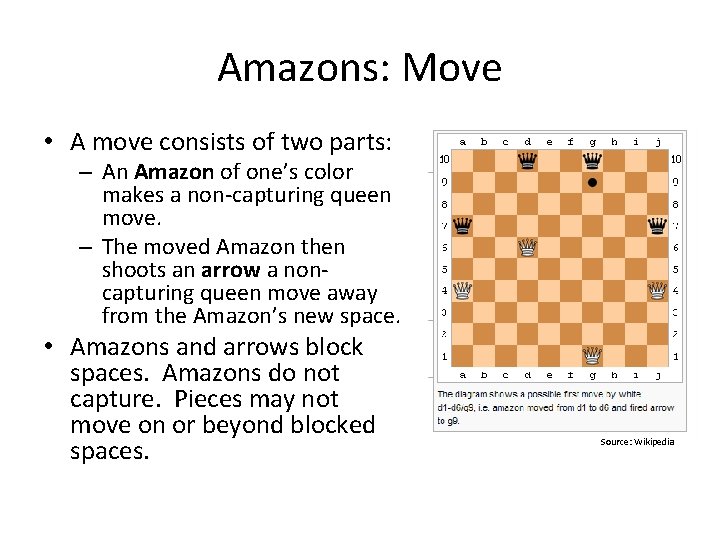 Amazons: Move • A move consists of two parts: – An Amazon of one’s