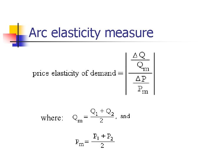 Arc elasticity measure where: Arc elasticity measure where: