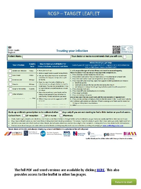 RCGP – TARGET LEAFLET The full PDF and word versions are available by clicking