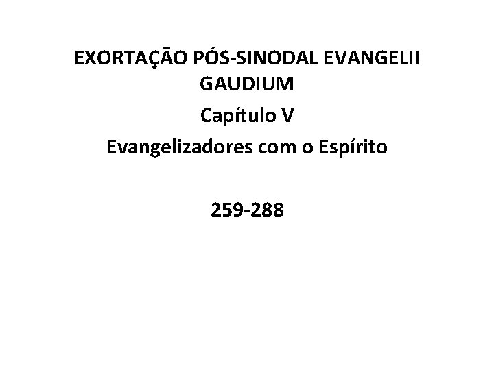 EXORTAÇÃO PÓS-SINODAL EVANGELII GAUDIUM Capítulo V Evangelizadores com o Espírito 259 -288 