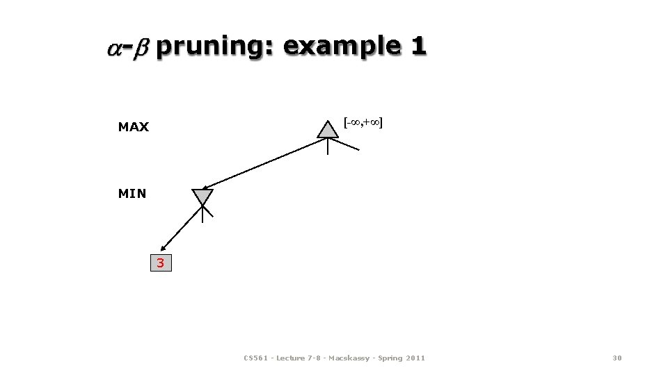 - pruning: example 1 [-∞, +∞] MAX MIN 3 CS 561 - Lecture 7