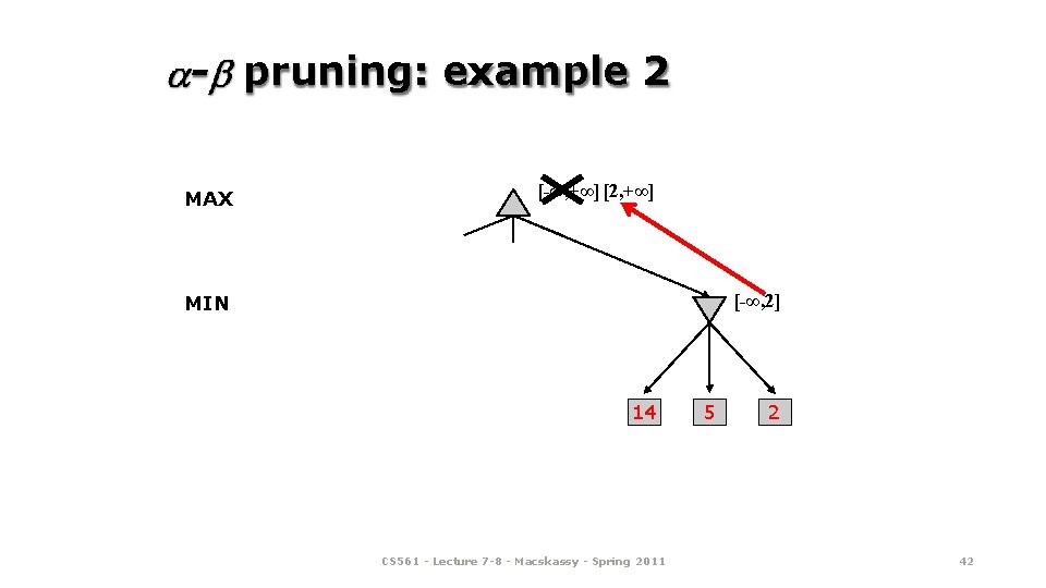 - pruning: example 2 MAX [-∞, +∞] [2, +∞] [-∞, 2] MIN 14 CS