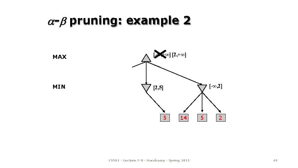 - pruning: example 2 MAX [-∞, +∞] [2, +∞] MIN [2, 5] 5 [-∞,