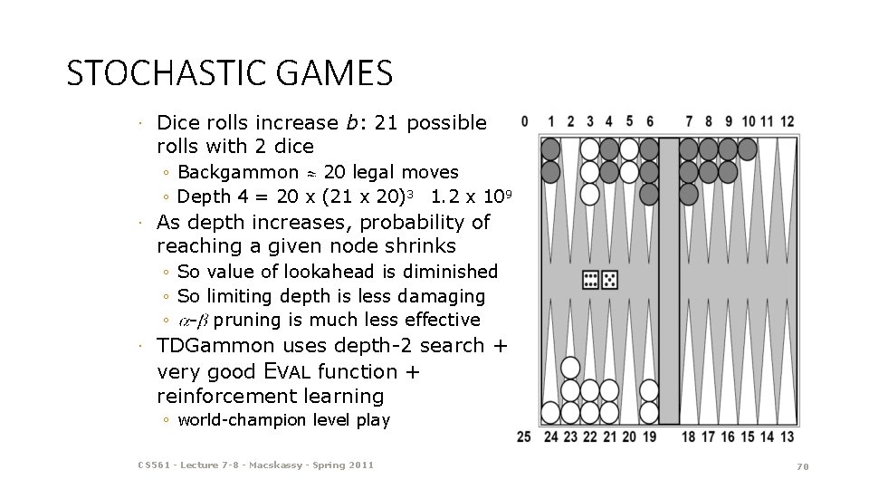 STOCHASTIC GAMES · Dice rolls increase b: 21 possible rolls with 2 dice ◦