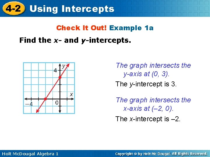 4 -2 Using Intercepts Check It Out! Example 1 a Find the x- and