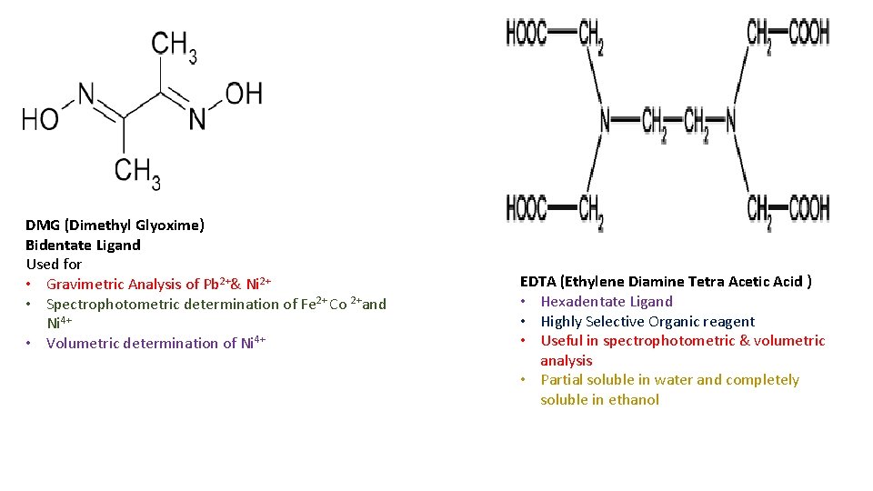 DMG (Dimethyl Glyoxime) Bidentate Ligand Used for • Gravimetric Analysis of Pb 2+& Ni