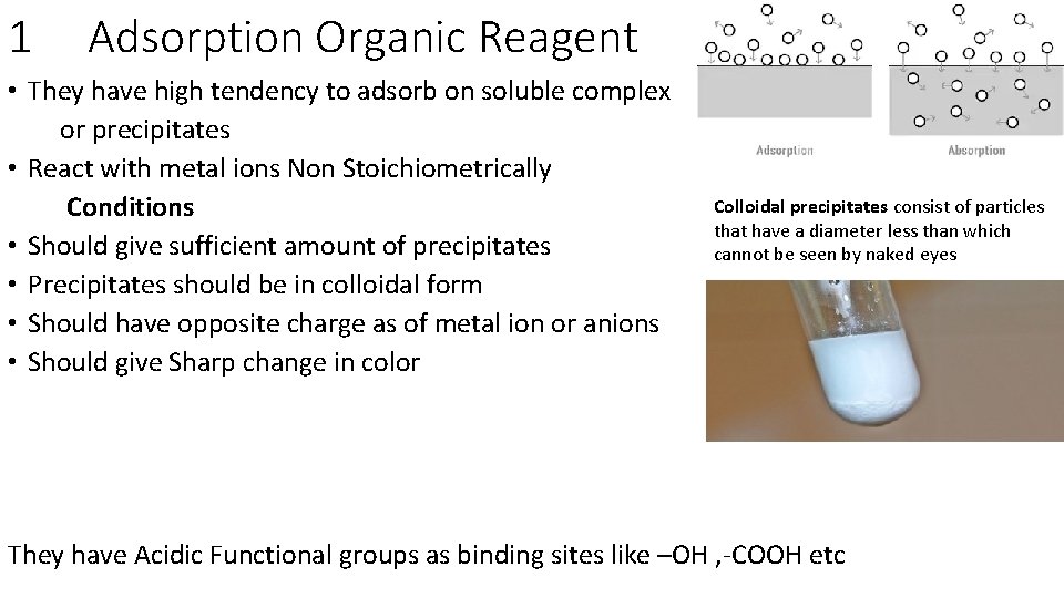 1 Adsorption Organic Reagent • They have high tendency to adsorb on soluble complex