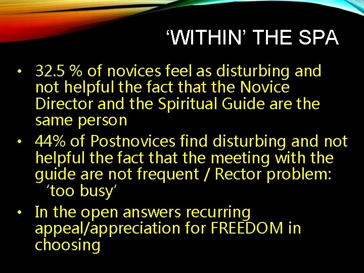 ‘WITHIN’ THE SPA • 32. 5 % of novices feel as disturbing and not