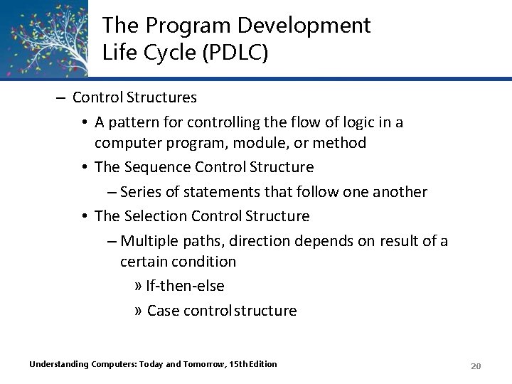 The Program Development Life Cycle (PDLC) – Control Structures • A pattern for controlling The Program Development Life Cycle (PDLC) – Control Structures • A pattern for controlling
