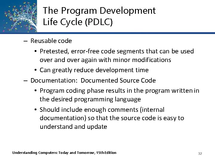The Program Development Life Cycle (PDLC) – Reusable code • Pretested, error-free code segments The Program Development Life Cycle (PDLC) – Reusable code • Pretested, error-free code segments