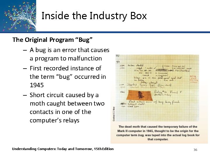 Inside the Industry Box The Original Program “Bug” – A bug is an error Inside the Industry Box The Original Program “Bug” – A bug is an error
